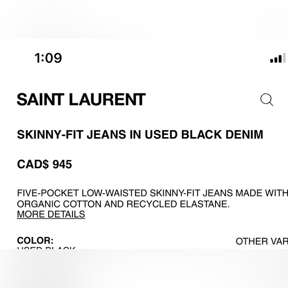 Yves St. Laurent MENS black skinny jeans 33W/ 34 long distressed knee - Picture 2 of 5